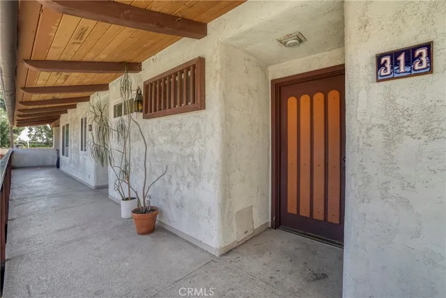 a aerial view of a house with a yard and potted plants