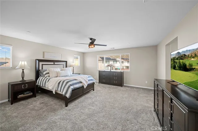 a bedroom with a bed and a television