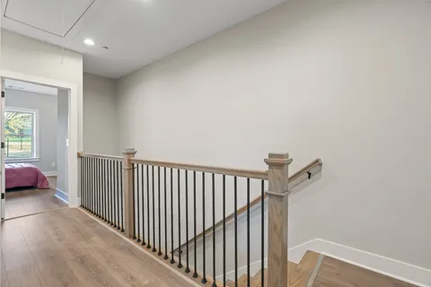 a view of a balcony with staircase