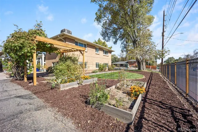a backyard of a house with seating space