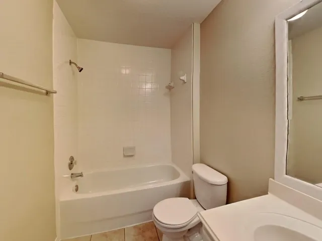 a bathroom with a toilet and a bath tub
