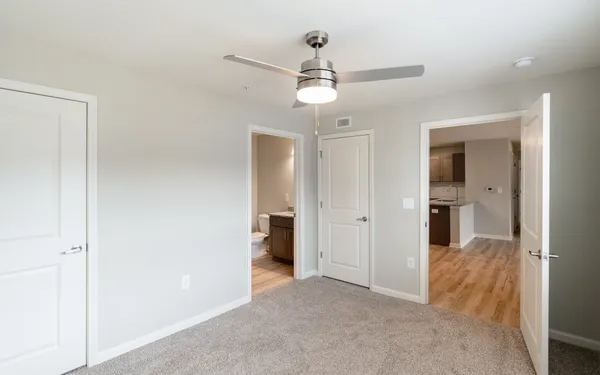 a view of a room with a bathroom