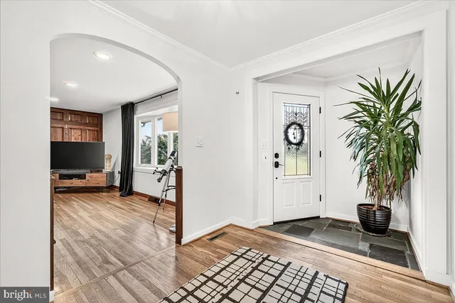 a garden with trees in the background