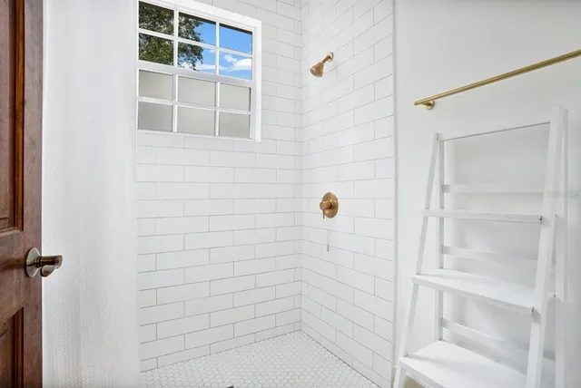 a bathroom with a shower