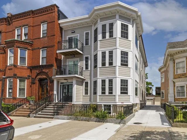 a front view of a multi story building