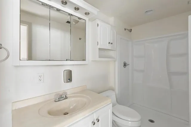 an aerial view of a house with a yard and large trees