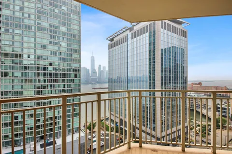 a view of a building from a balcony