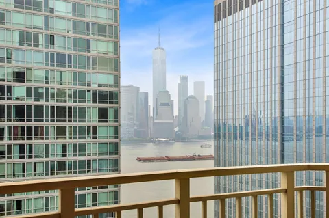 a view of a building from a balcony