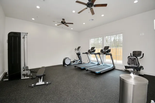 a view of a room with gym equipment