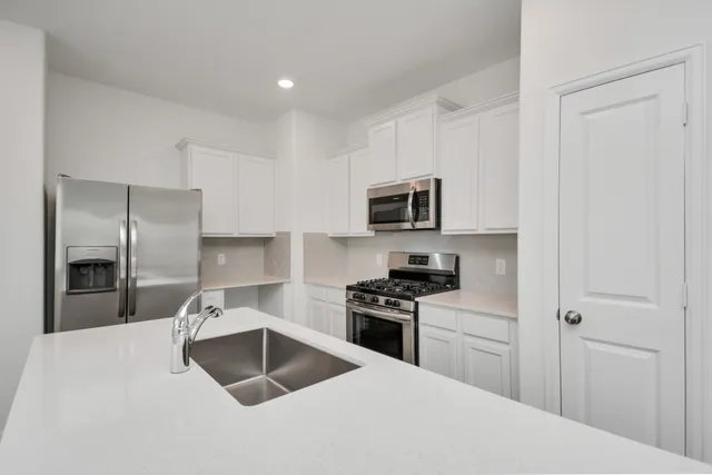 a kitchen with a sink a stove and refrigerator