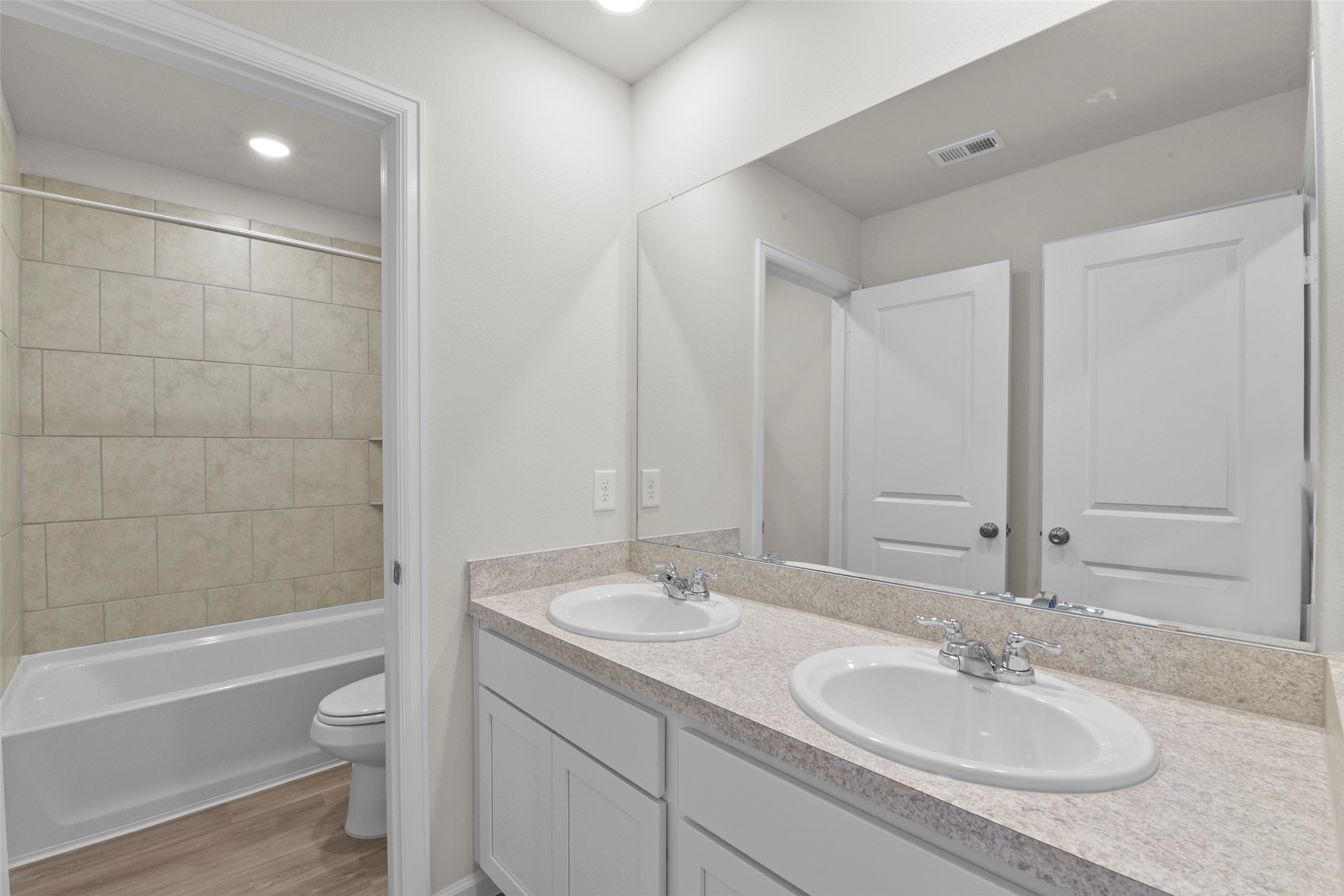 20811 Adventure Way Porter, TX 77365 - Photo 26 of 28 a bathroom with a granite countertop sink toilet and shower