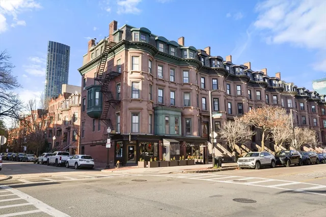 a view of a building and a street