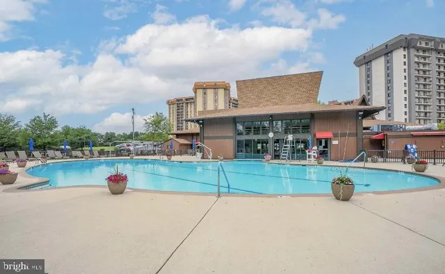 a view of swimming pool is middle in the middle of a lake