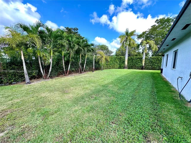 a view of a backyard with palm trees