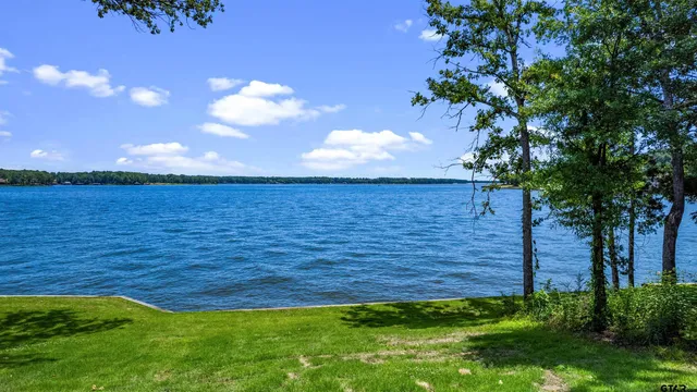 a view of a lake with a yard