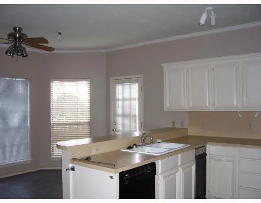 a kitchen with a sink and cabinets