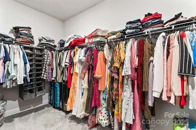 a view of walk in closet with clothes