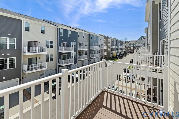 a view of a building from a balcony