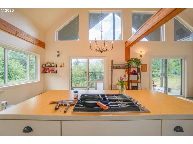 a living room with large window