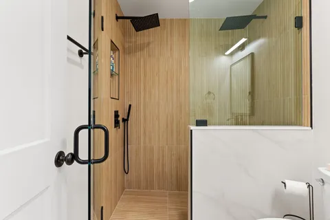 a bathroom with a shower