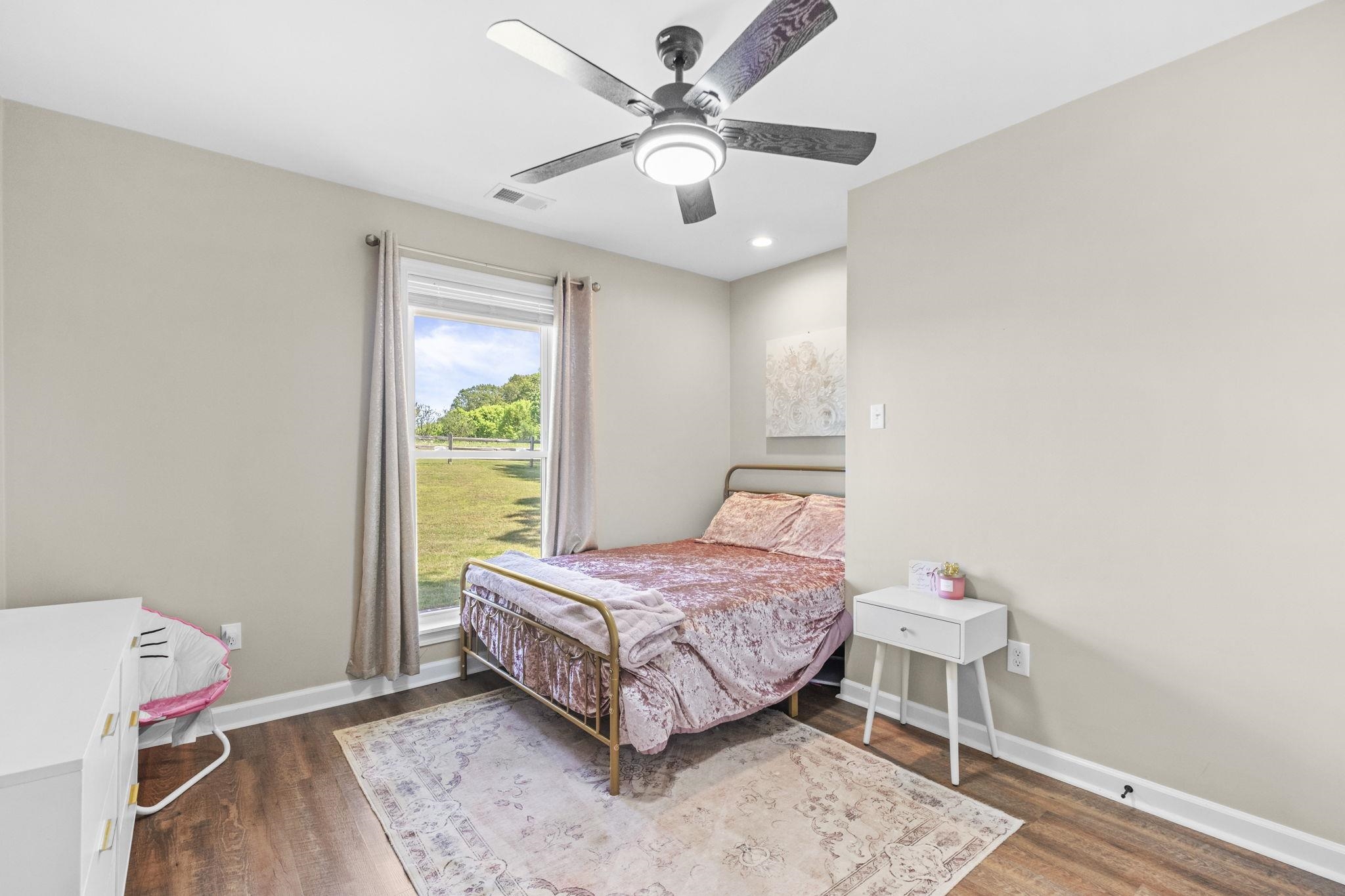 650 Firetower Road Somerville, TN 38068 - Photo 13 of 39 Bedroom with ceiling fan, dark wood-style floors, and recessed lighting
