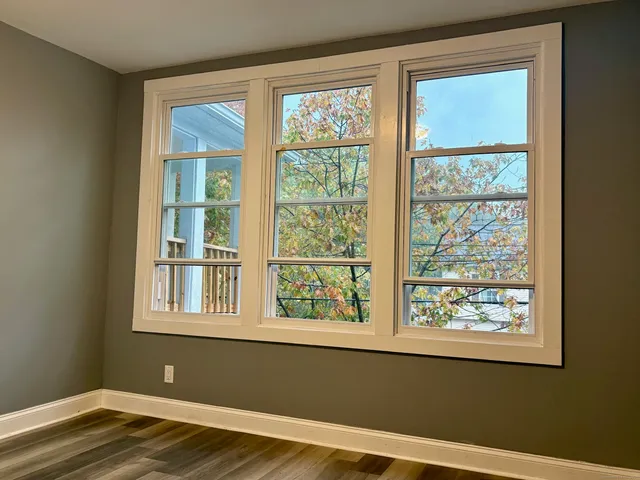 a view of a room that has a window