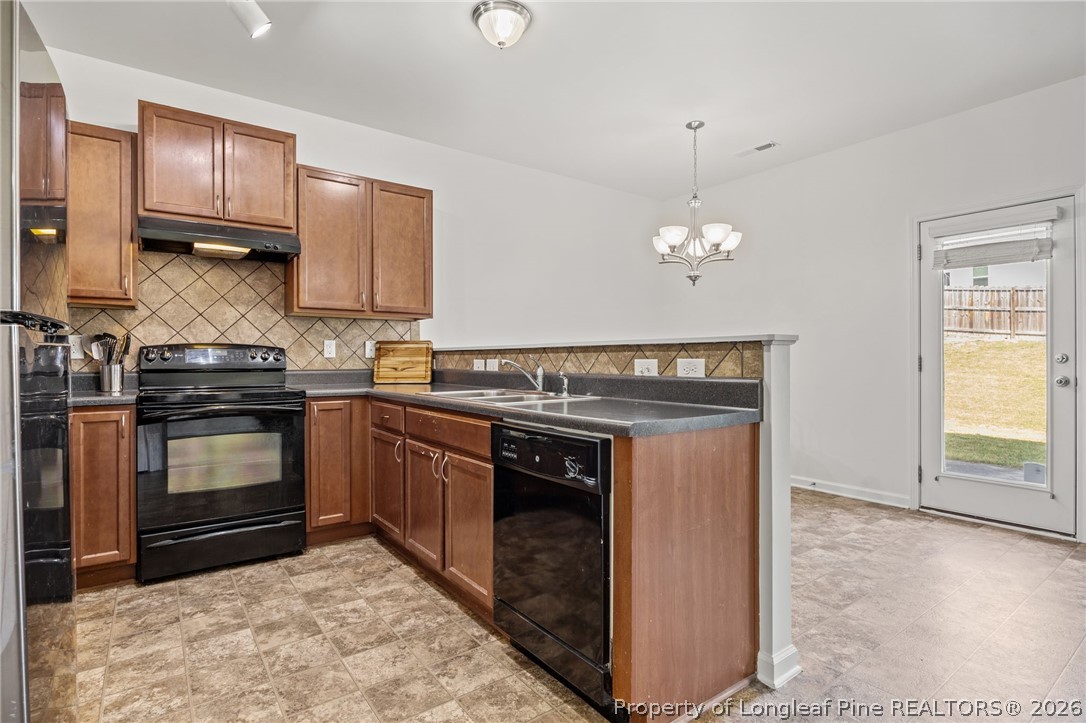 226 River Oak Street Spring Lake, NC 28390 - Photo 17 of 41 a kitchen with stainless steel appliances granite countertop a stove a sink and a microwave
