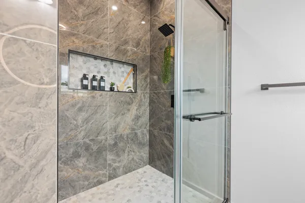 a bathroom with a shower