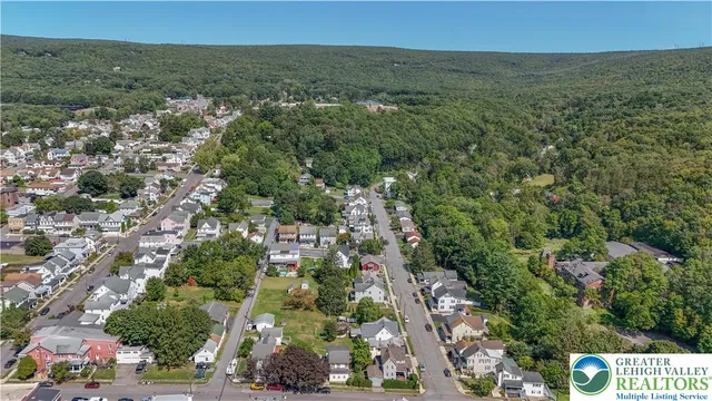 an aerial view of residential house with green space
