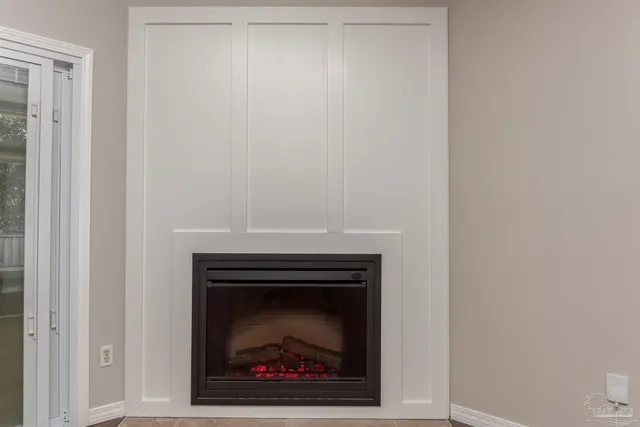 a close view of a fireplace