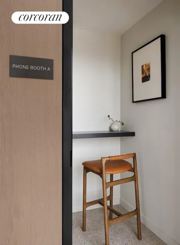 a close view of bench sitting in a bathroom