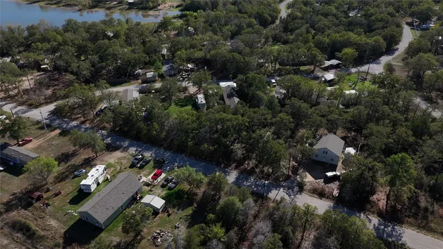 a view of a park with large trees