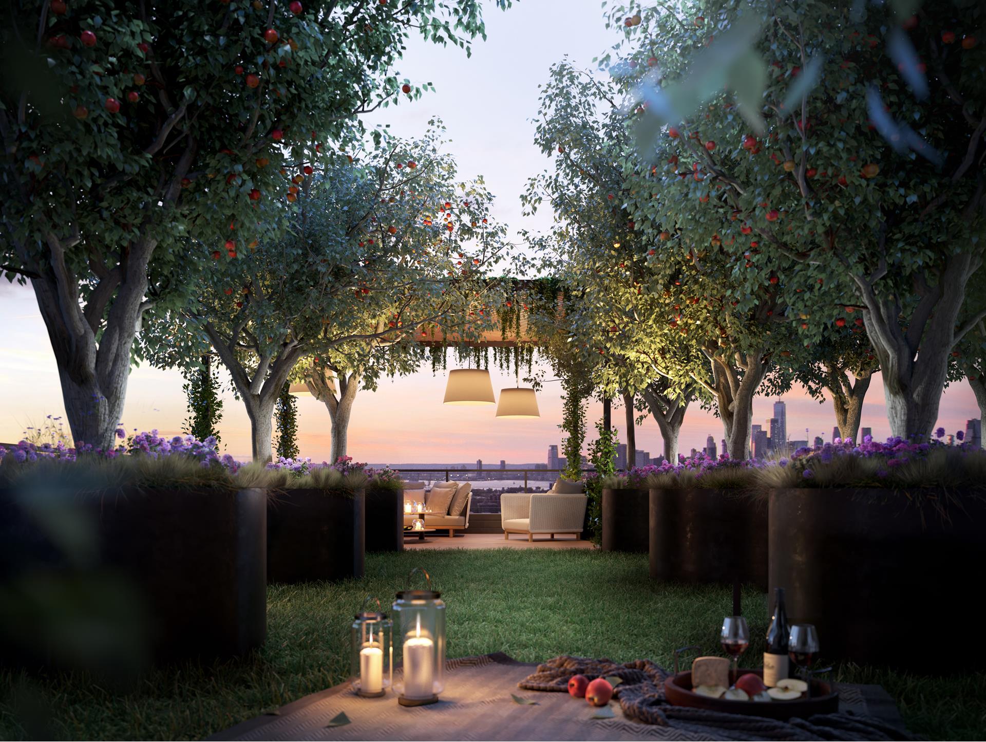 1 Prospect Park West, Unit PHF Brooklyn, NY 10035 - Photo 15 of 21 a backyard of a house with table chairs and a fire pit