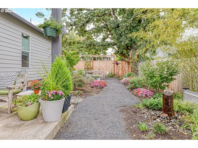 a view of a backyard with potted plants