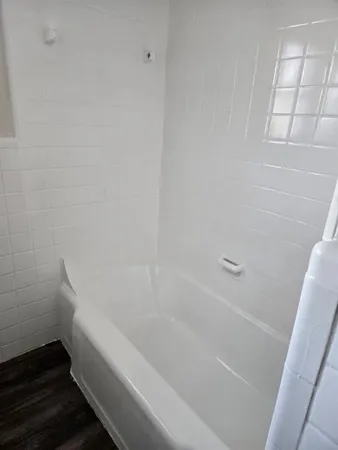 a bathroom with a bathtub