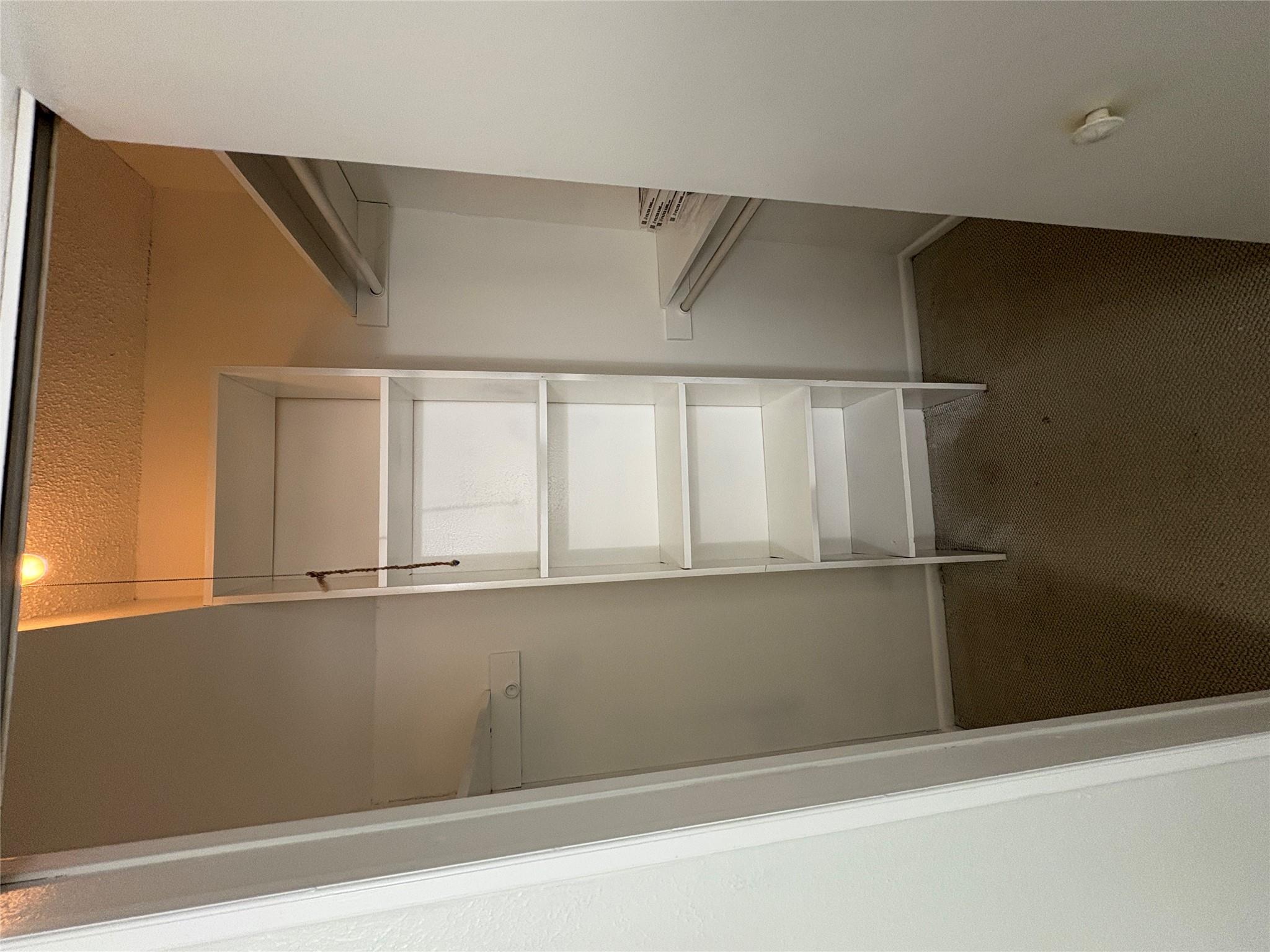 915 West 29th Street Austin, TX 78705 - Photo 7 of 20 Closet interior featuring built-in shelving, white walls, and a light-colored carpeted floor
