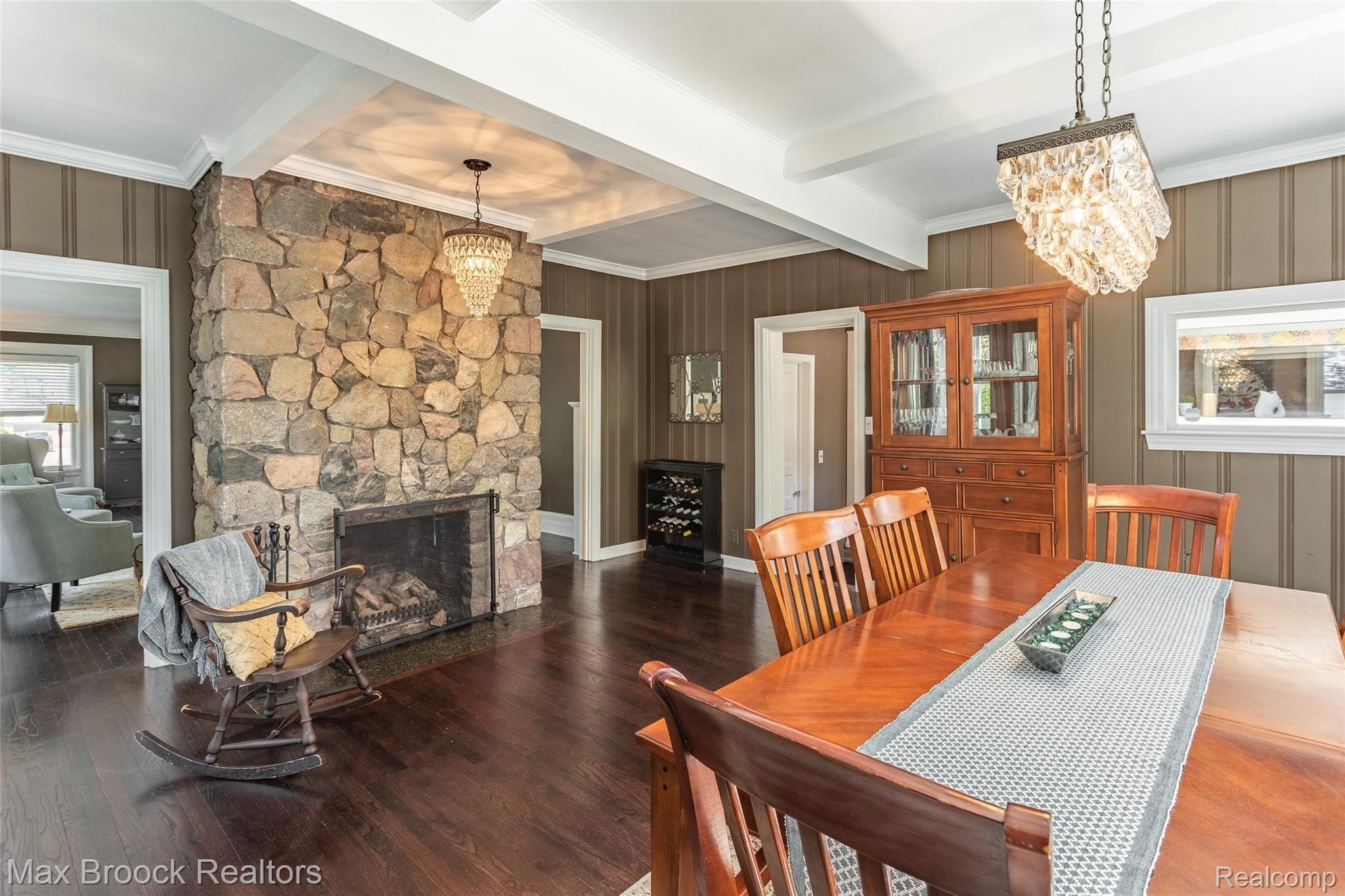 18277 Beverly Road Franklin, MI 48025 - Photo 11 of 44 Stone Fireplace in Dining Room