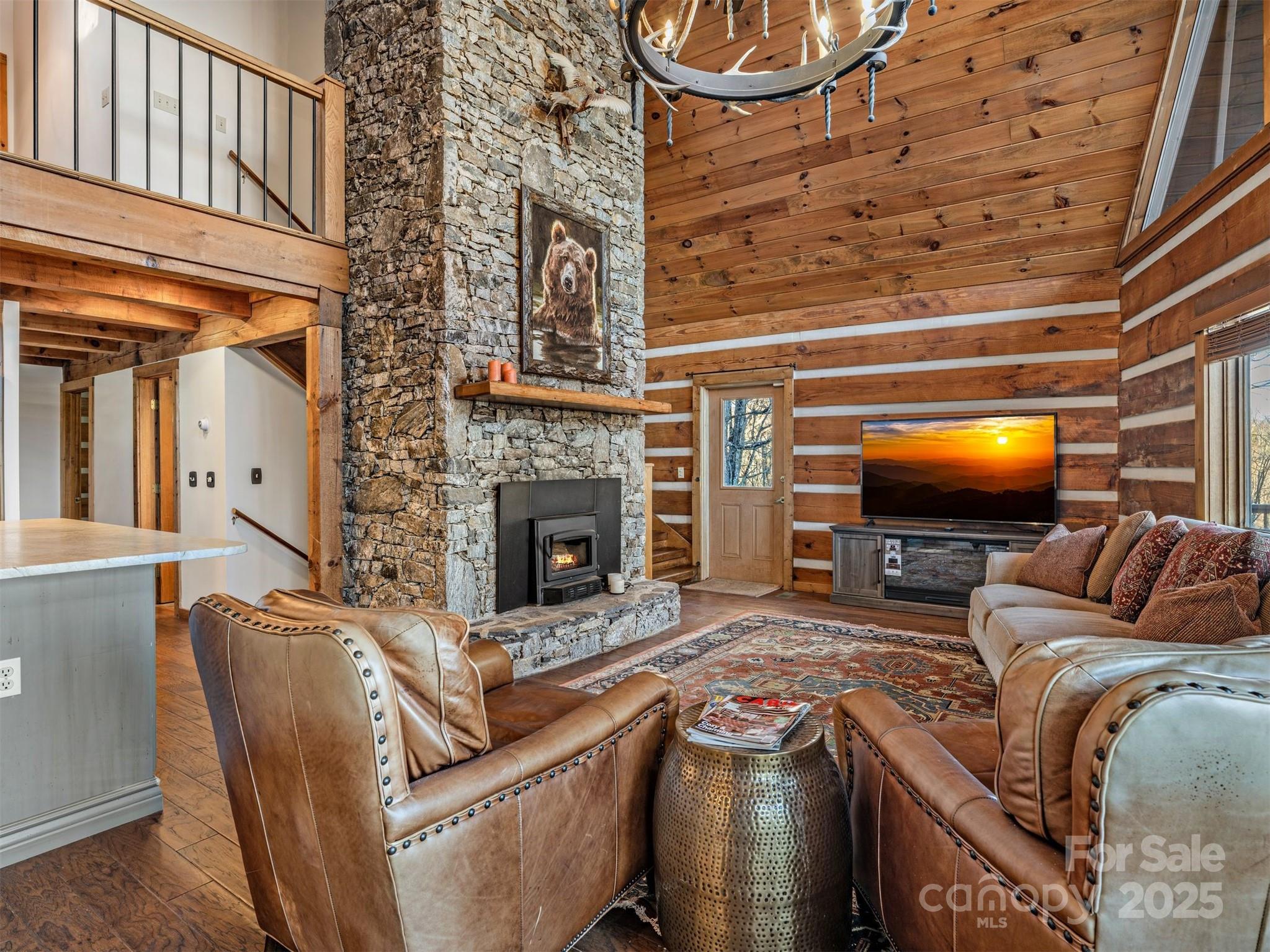 135 Grouse Point Road Maggie Valley, NC 28751 - Photo 8 of 48 a living room with fireplace furniture and a flat screen tv
