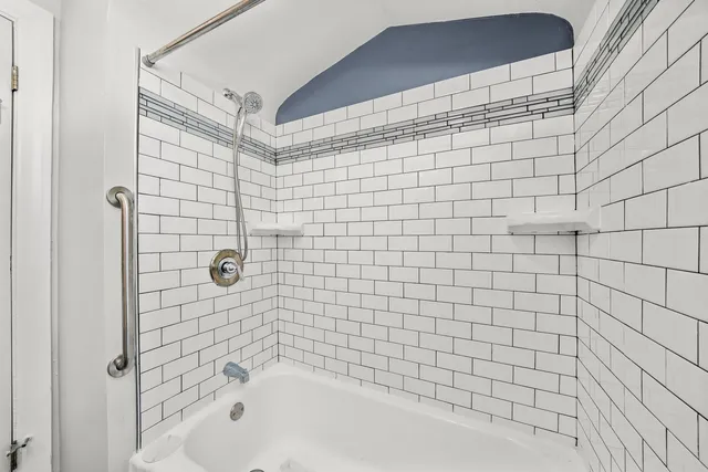 a bathroom with a bathtub