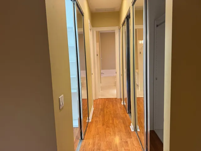 a view of walk in closet with empty racks
