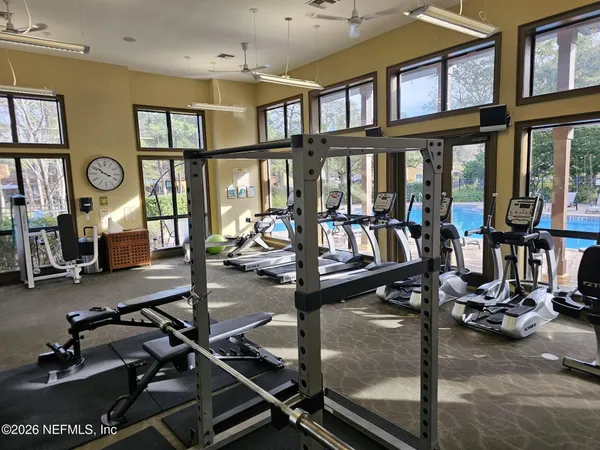 a view of a room with gym equipment