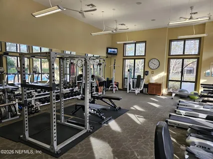 a building outdoor space with patio furniture