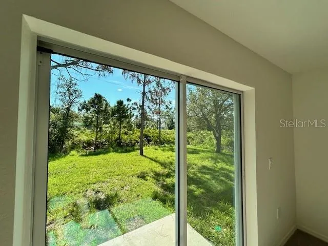a view of a garden from a window