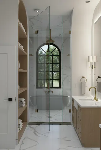 a living room with furniture a table and decor