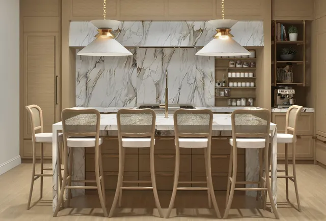 a living room with a large window and furniture