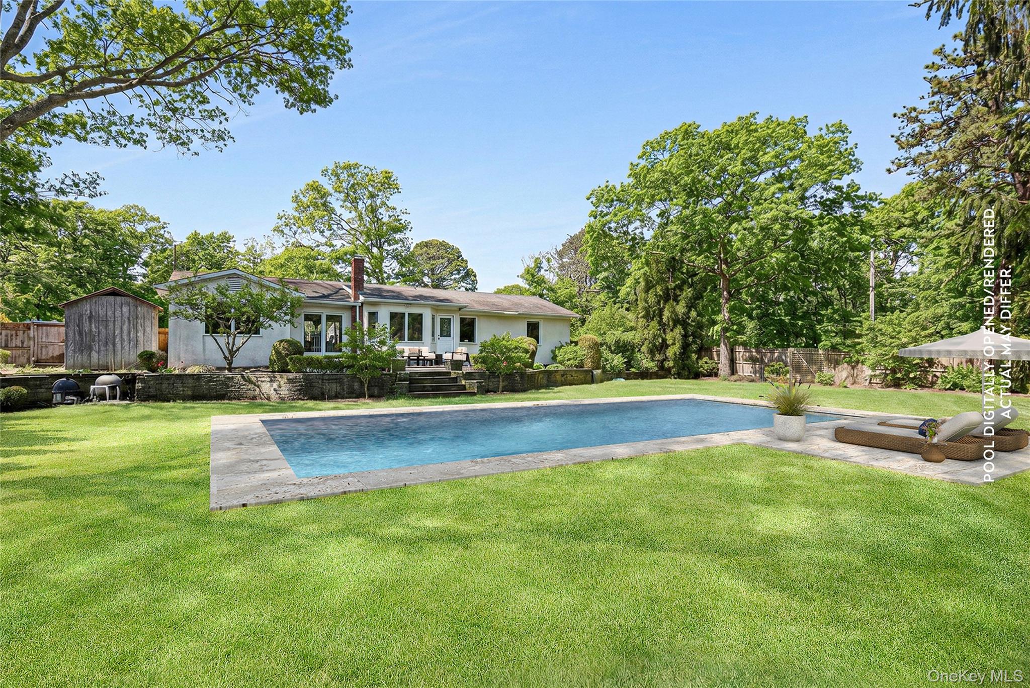 3 Jones Road Hampton Bays, NY 11946 - Photo 3 of 19 a view of swimming pool with lawn chairs and plants