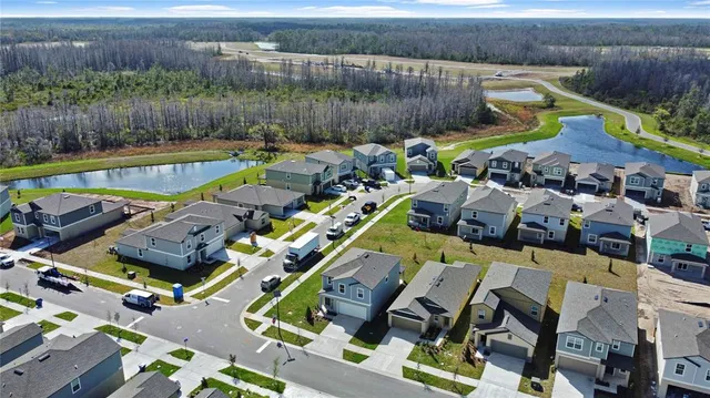 a aerial view of a house with a swimming pool
