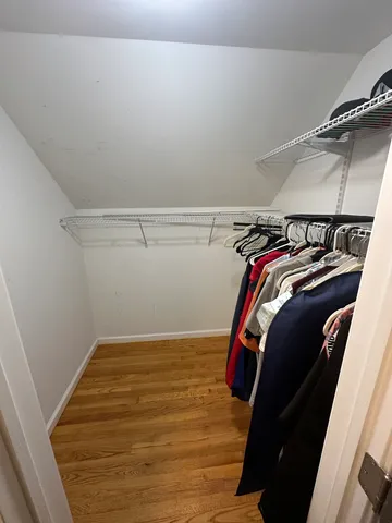 a view of walk in closet with clothes and shoes