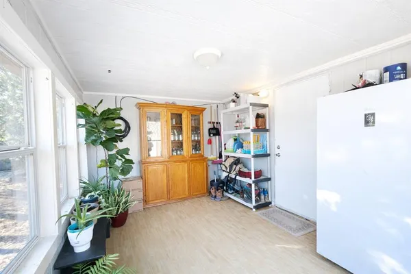a view of living room with furniture and a potted plant