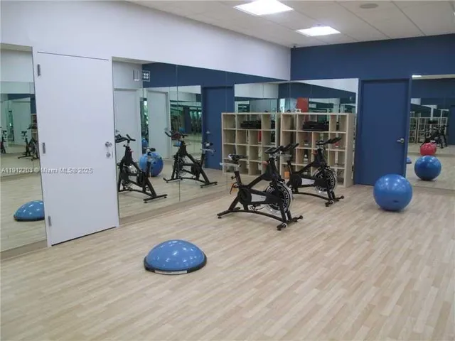 a view of a room with gym equipment